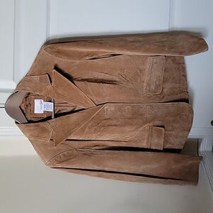 Vintage East 5th Tan 100% Genuine Leather 3 Button Blazer Jacket
